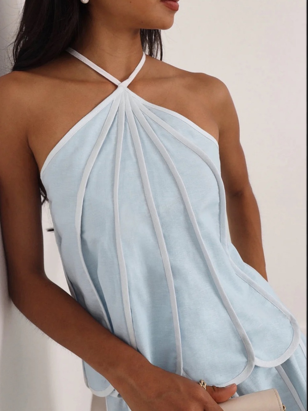 Vita Grace Shirt - AVINA RESORT HALTER TOP | PASTEL BLUE/WHITE NWT